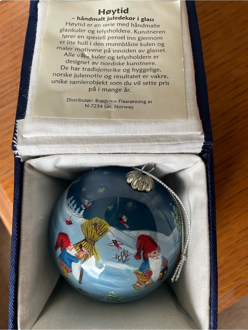 Høytid Hand-Painted Blue Glass Holiday Ornament by